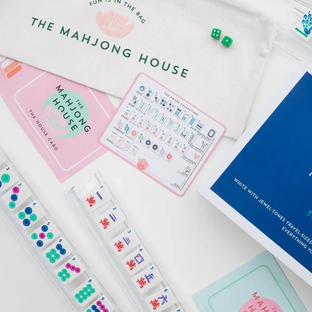 White with Jewel-Tones Travel Mahjong Set | The Mahjong House