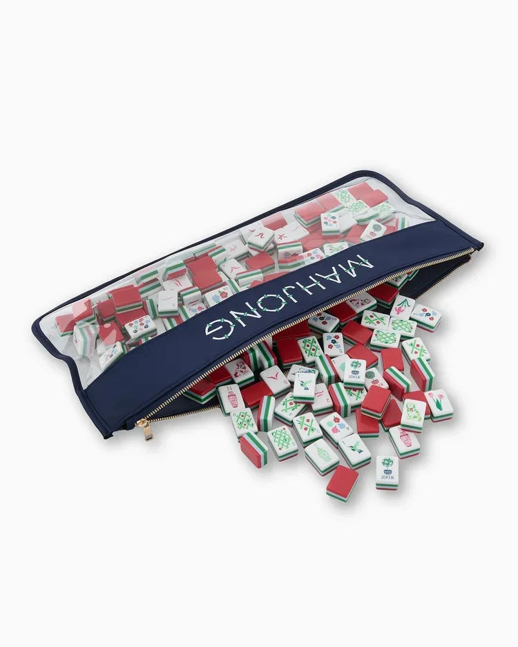 Navy Bamboo Woven Canvas Mahjong Tile Carrying Bag | Oh My Mahjong