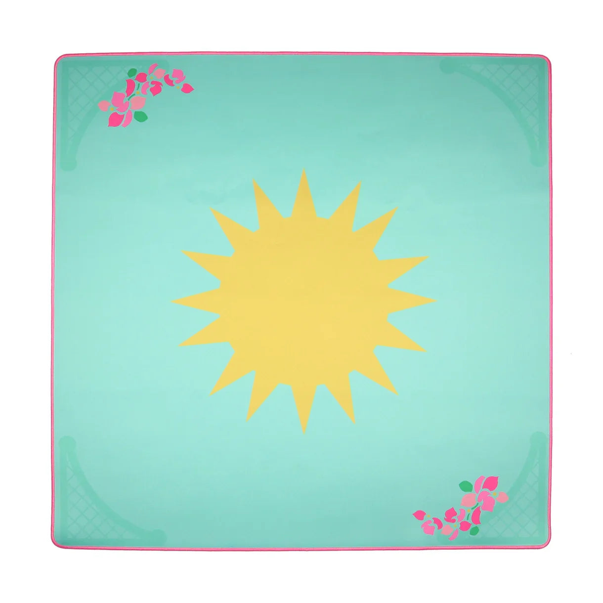 Turquoise Flower Modern Neoprene Mahjong Playing Mat | The Mahjong House