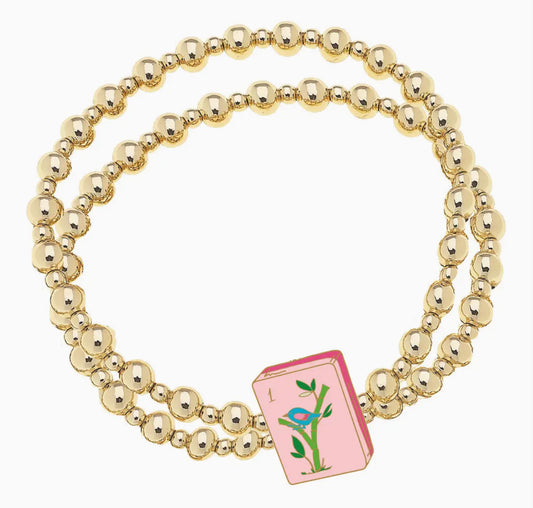 Mahjong 2-Row Ball Bead Stretch Bracelet in Shiny Gold | Canvas Style