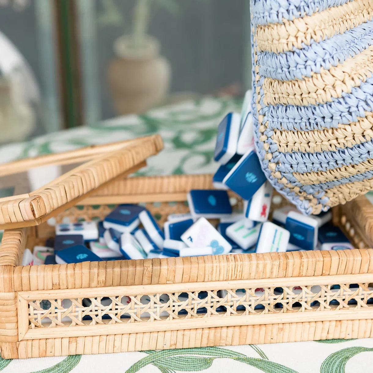 Handwoven Rattan Mahjong Tile Storage Box | Bohemian Tile Organizer