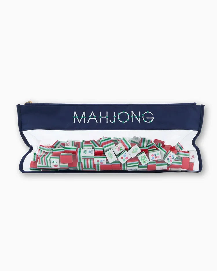 Navy Bamboo Woven Canvas Mahjong Tile Carrying Bag | Oh My Mahjong