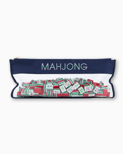Navy Bamboo Woven Canvas Mahjong Tile Carrying Bag | Oh My Mahjong