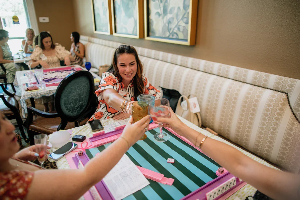 Green & Pink Bow Mahjong Playing Mat | The Woodlands Mahjong Society