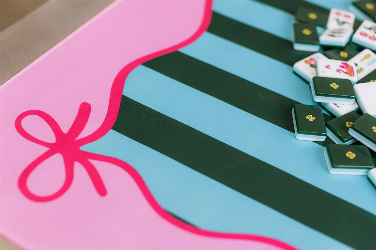 Green & Pink Bow Mahjong Playing Mat | The Woodlands Mahjong Society